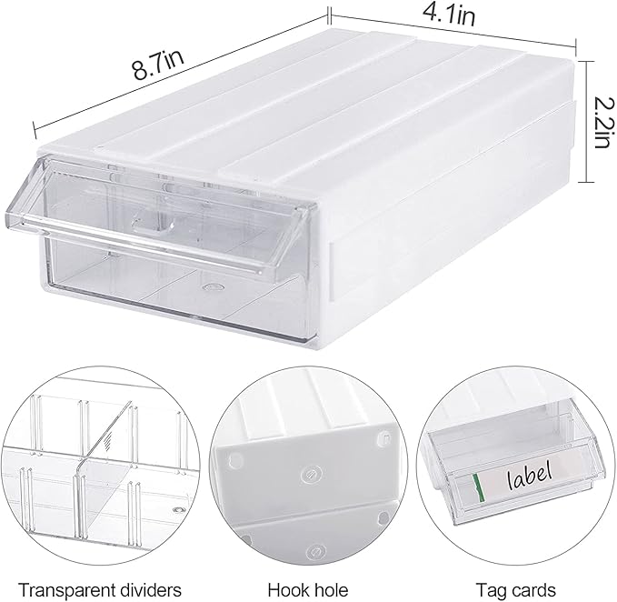 9 Pcs Stacking Office Drawer Organizers - Desktop & Wall Mounted 9 Drawer Storage Closet with 18pcs Clear Dividers Multifunctional Organizer Rack with 9pcs Tag Card for Home Small Items