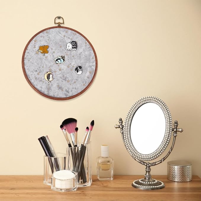 Wall Hanging Brooch Round Pin Board Enamel Pin Display Holder Jewelry Badge Display Collection Board Brooch Round Pin Display Stand for Stud Earring Collectibles Display Wall Decor Grey