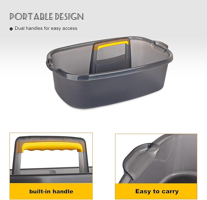 Large Cleaning Supplies Caddy Portable Shower Basket Supply Organizer with Handle Plastic Bucket Tool Storage for Bathroom, Bedroom, Kitchen, College Dorm, Garden, Clear Grey