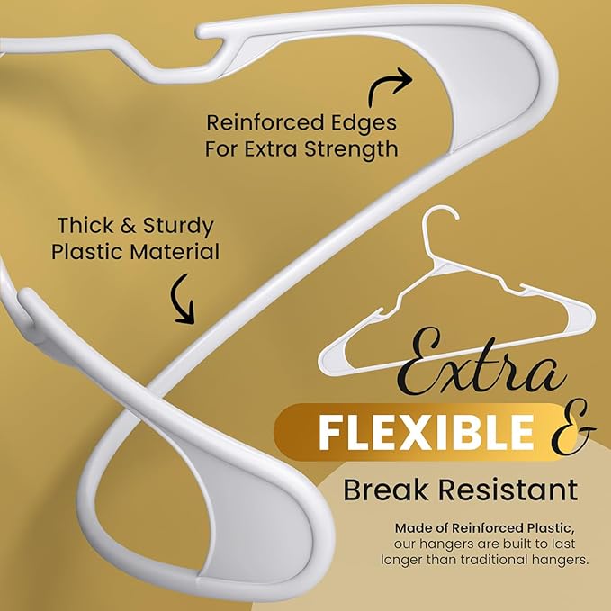 30 Pack Adult Plastic Hanger for Shirt Pants Coats Dresses Skirts Suits Jackets - Standard Thick Coat Hanger - Sturdy & Durable Design with Shoulder Grooves Hook - White