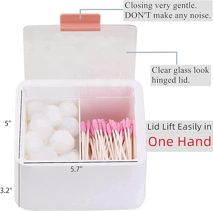 Tecbeauty 2pcs Qtips Holder - Large Cotton Swabs Dispenser Bathroom Canisters Cotton Balls, Pads Storage Container, Hinged Lids, White