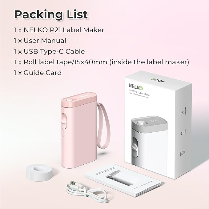 Nelko Label Maker Machine with Tape, P21 Bluetooth Label Printer, Wireless Mini Label Makers with Multiple Templates for School Office Home, Pink