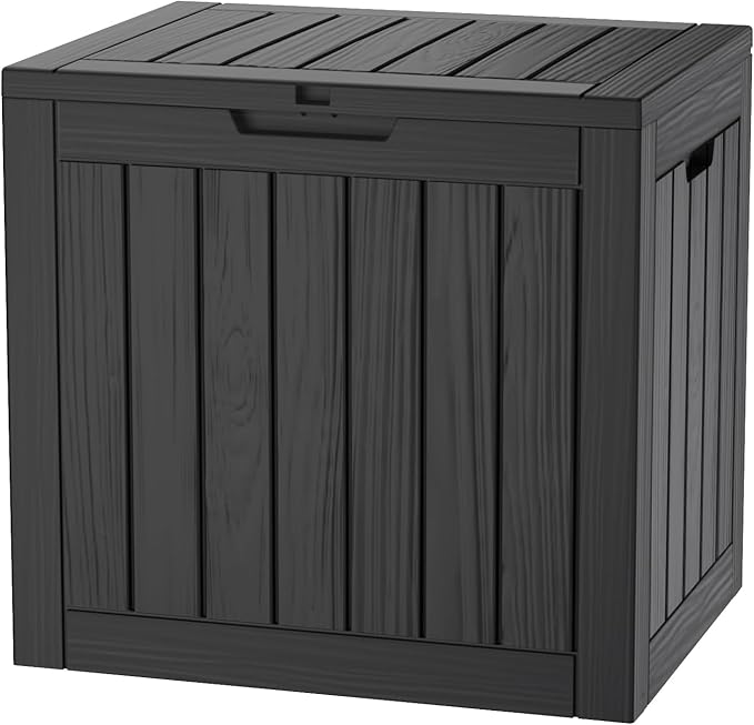 35 Gallon Lockable Resin Outdoor Storage Box, Waterproof & Weather Resistant Deck Box for Patio Cushion, Garden Tools & Pool Accessories, Black