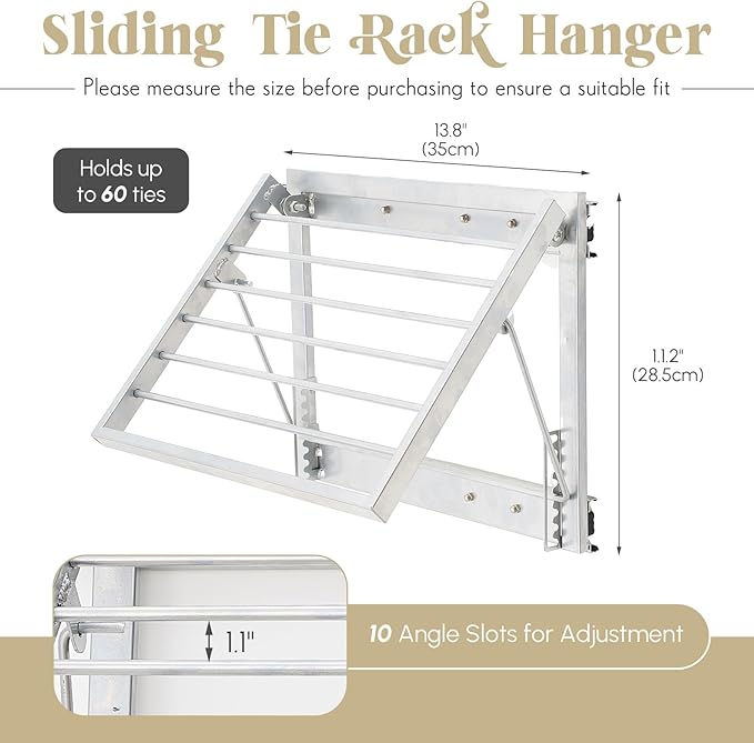 Blulu 2 Pcs 13.8'' Sliding Tie Rack for Closet, 60 Tie Pull Out Belt Hanger Wall Mounted Extending Metal Belt Organizer, Silver