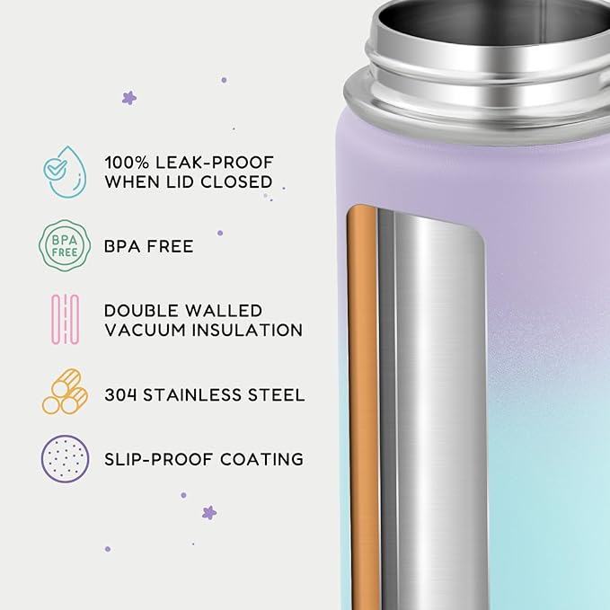 12oz Water Bottle for School, Water Bottles with Straws, Insulated Water Bottles, Stainless Steel Vacuum Insulated Bottle, Leak-Proof, BPA-Free, Candy Couple