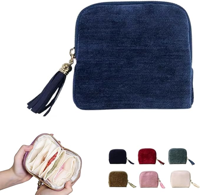 Jewelry Zippered Pocket Case Travel Jewelry Bag Portable Organizer, Tassel Zipper Jewelry Bag (Deep Blue)
