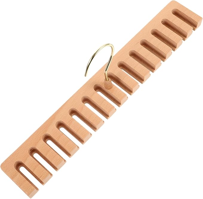 DECHOUS Wooden Belt Organizer and Tie Hanger Rack 14 Slots, Beech Holder for Men’s Closet Storage and Scarf Organization, Space-Saving Accessory Organizer for Home Use