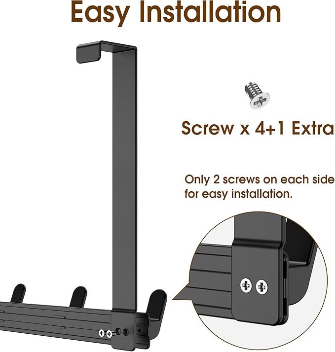 Long Over The Door Hooks with 15.75-inch Arms for Easier Access by Women, Heavy Duty Door Hanger for Winter Coat, L16U, Fits Standard 1 3/8'' Doors, Towel Racks Organization, Black