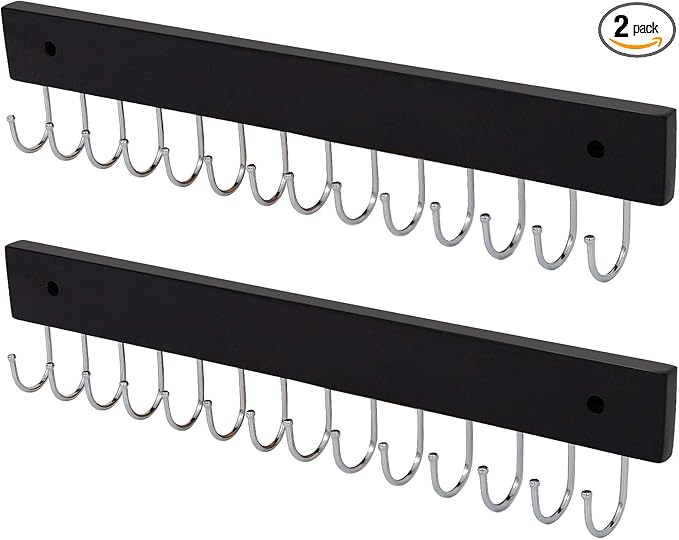 Wall Mounted Necklace Holder, Classic Style Necklace Holder, Tangle-Free Wall Jewelry Organizer with 28 Hooks(2 Packs,Black)