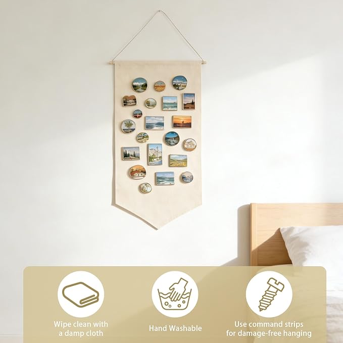 Winmany Wall Hanging Brooch Jewelry Storage Case Canvas Display Stand Enamel Pin Display Banner Holder Earrings Necklace Glitter Pin Collection Organizer (White)