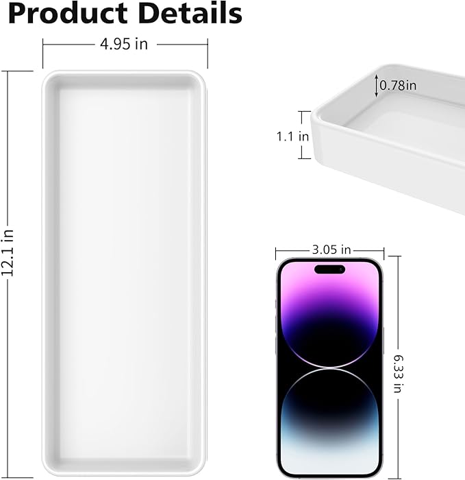 Gurygo 2 Pack 12" Countertop and Vanity Tray - Kitchen Tray for Soap Bottles - Rectangular Vanity Tray for Bathroom - Vanity Trays Kitchen Soap Dispenser Tray,White