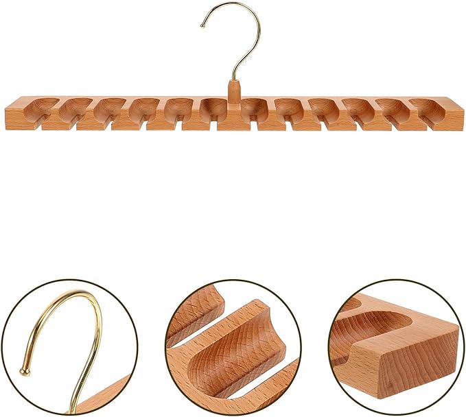 VILLCASE Wooden Belt Hanger Rack Organizer for Men’s Closet Beech Holder with Tie and Bowtie Storage Home Closet Accessory Organizer