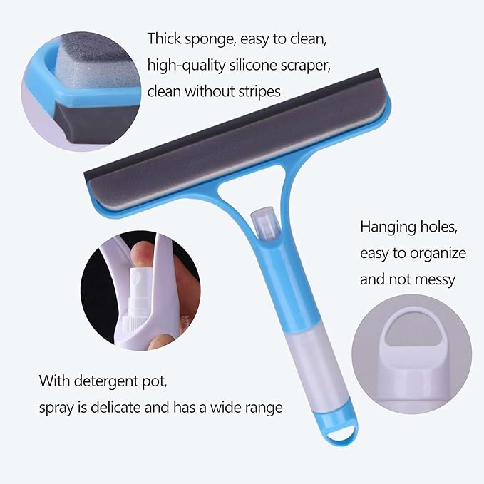 3pcs 3 in 1 Window Cleaning Scraper, 3 in 1 WindowSqueegee Cleaner,Window Squeegee with Spray, for Windows,Car Windshields,Bathrooms,Kitchens,Tiles,etc,All-Purpose Window Cleaner Tool