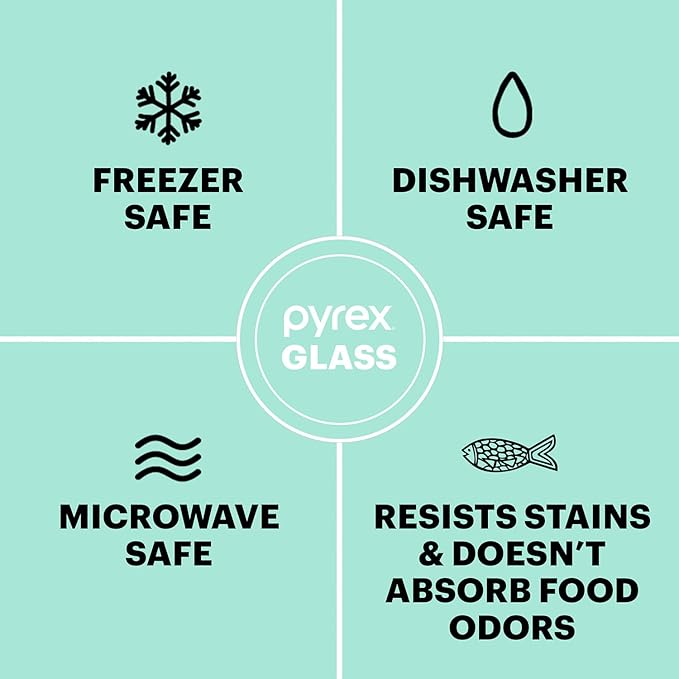 Pyrex Freshlock (10-Pack) Mixed Sized Airtight Glass Food Storage Container Set, Non Toxic, with Plastic BPA-Free Leakproof Locking Lids