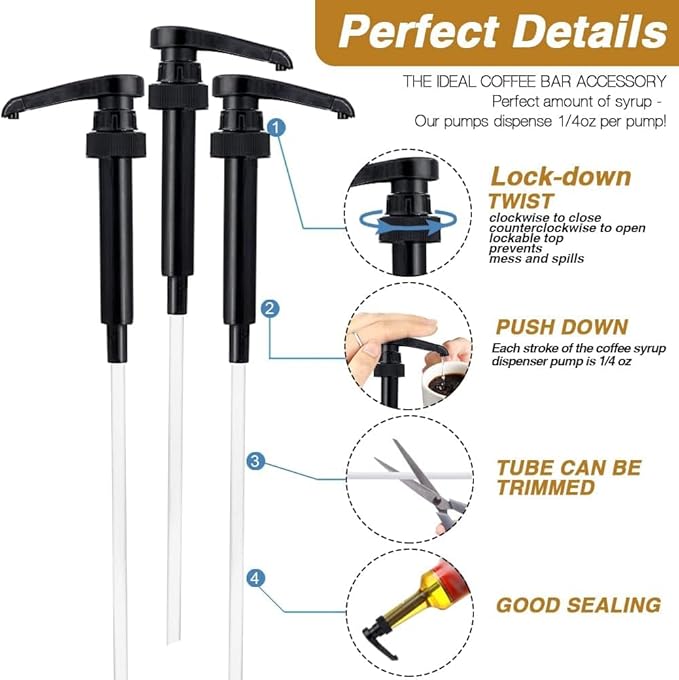 12 Pcs Black Coffee Syrup Pumps, Compatible with 25.4 Oz/750ml Bottles, Great for Home & Coffee Bar Drinking Mixes, Tea, Beverage, Cocktails, Plus Spoons
