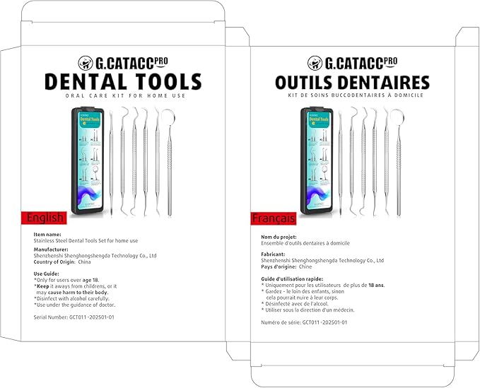 Dental Tools, Dental Pick for Teeth Cleaning, Stainless Steel Hygiene Kit with Tooth Scraper Plaque Tartar Remover - with Case