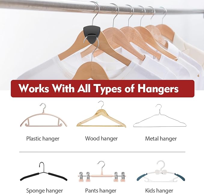 Space Saving Standard Hanger Hooks 100Pcs, Upgrade Heavy Duty Space Saver Hangers Connector Hooks for Clothes, Premium Hanging Closet Organizer for Dorm, Ganchos para Colgar Ropa, Black