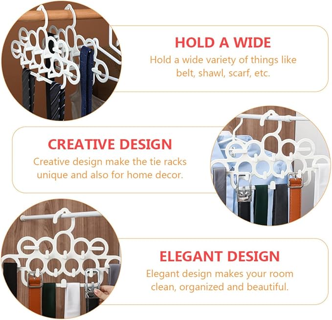 2pcs Multifunctional Plastic Tie Hangers and Scarf Belt Storage Rack for Wardrobe Organization, White Multifunctional Closet Accessory Organizer for Home Use