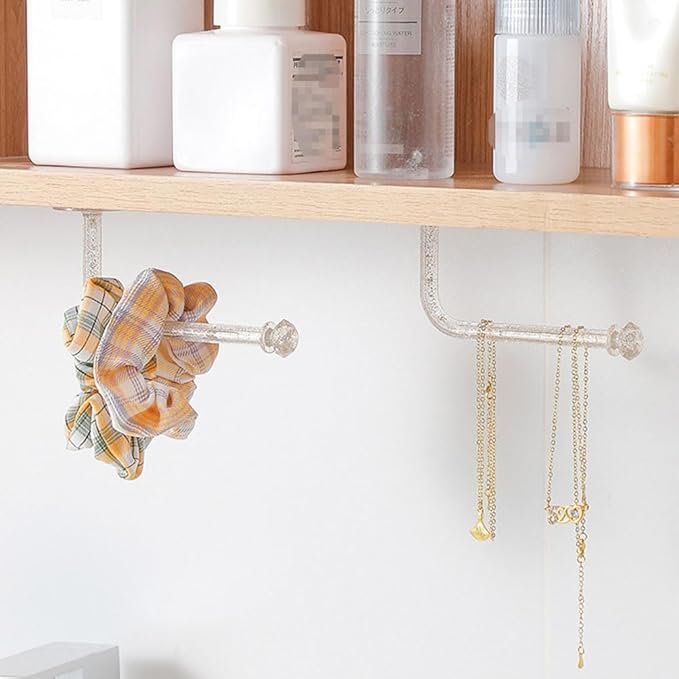 4PCS Adhesive Scrunches Stand Holder Clear Glitter Wall Mounted Hooks Bracelet Necklace Jewelry Display Stand Hair Ties Holder Headband Holder Rack DIY Hair Accessories Organizer