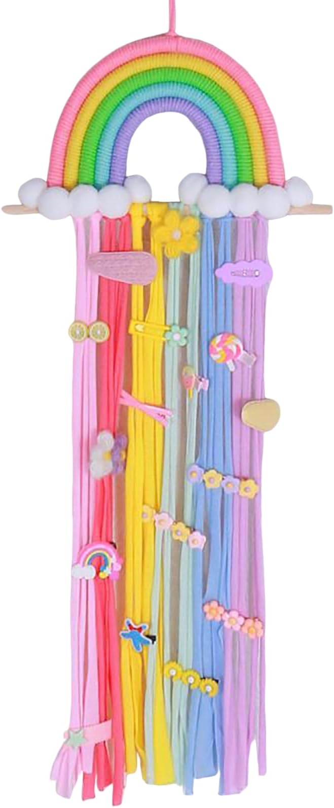 Rainbow Macrame Bow Holder Hanging Hair Bow Organizer for Girls, Hair Clip Holder Hair Clips Headband Storage Hanger Boho Wall Decor