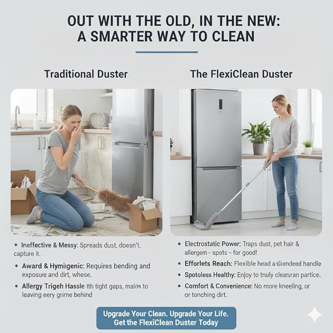 Retractable Gap Dust Cleaner - Ultra-Thin Flexible Duster with 4 Washable Microfiber Pads, Extendable Pole for Under Refrigerator, Blinds, Appliances, and Hard-to-Reach Areas Cleaning Tool