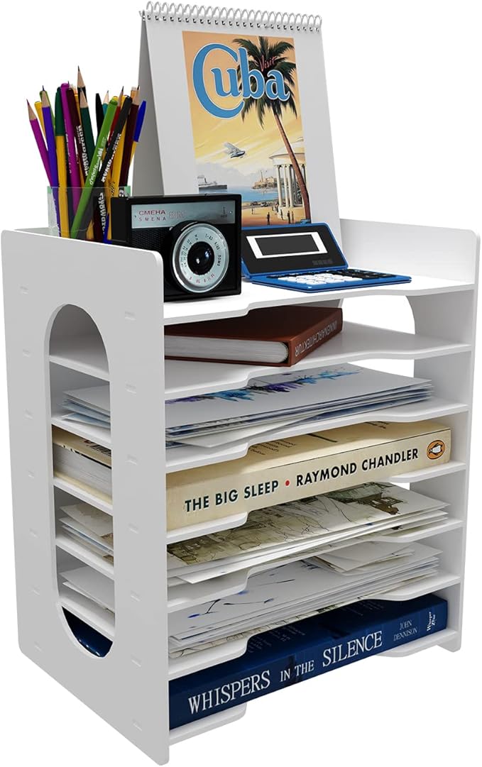 Natwind 7-Tier 10”x12” Scrapbook Desk Organizer,Paper Organizer,File Organizer,Letter tray,Paper Sorter,White File Holder for Home Office, School Classroom