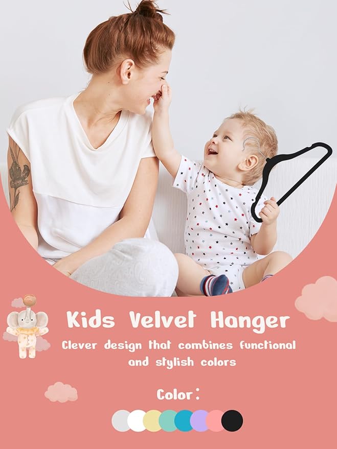 HOUSE DAY 11 Inch Black Velvet Baby Hangers 20 Pack, Premium Kids Hangers for Children, Infant & Toddler Clothes, Durable Non Slip Baby Felt Hanger for Closet, Ideal for Everyday Use