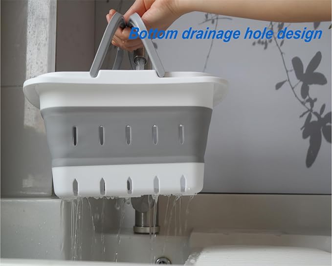 Portable Folding Plastic Bath Caddy with Handle, Perforated, Travel Bathroom Organizer for Bedroom, Bathroom, Shower, Dorm Room, Camping and RV Use (Grey, 1 pack)