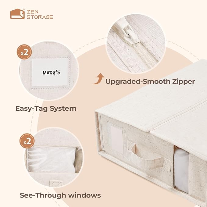 6Pack Linen Sheet Organizers and Storage - King/Queen Size Sheet Storage Organizer with Window, Foldable & Dustproof Sheet Organizer for Linen Closet for Summer Blankets & Sheet Sets,Off-white