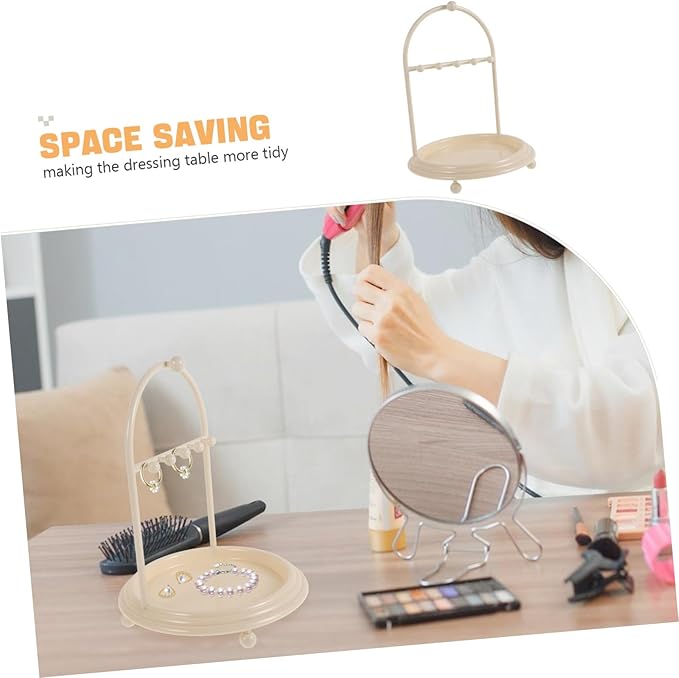 SAFIGLE Jewelry Storage Hanger Keeper Small Jewelry Stand Earrings Organizer Necklace Display Bracelet Hanging Ring Display Holders Hair Accessories for Necklace Standing Abs Beige