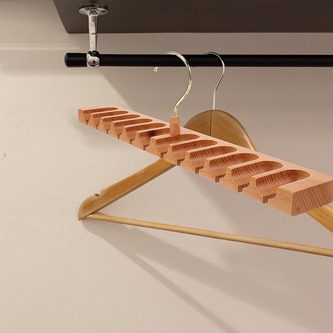 Beech Wood Strap Rack and Organizer for Closet Wall Mount Strap Holder Multiple Hooks Space-Saving Accessory Organizer and Ties in Wardrobe Storage