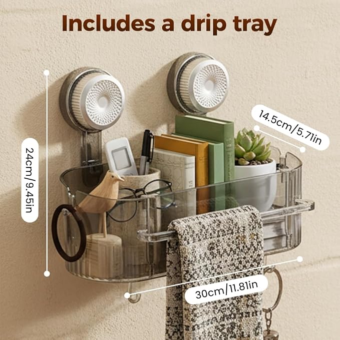 No-Drill Bathroom Suction Storage Box, 2026 Upgrade Removable Bathroom Hanging Suction Storage Box, Corrugated Suction Cup Storage Holder for Home, Bathroom Shower Caddy (Grey)