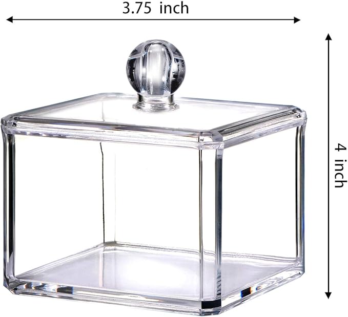 SheeChung 2-Pack Modern Square Acrylic Qtip Holder - Clear Apothecary Jars with Lids - Bathroom Vanity Storage Canister - Shatterproof Square Organizers for Cotton Swabs, Pads-Modern Minimalist Decor