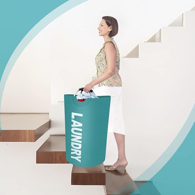 StorageRight 115L Large Laundry Basket, Laundry Hamper, Dirty Clothes Hamper for Laundry, Collapsible, Waterproof Laundry Baskets with Foam Protected Aluminum Handles for Laundry, Dorm, Family (Green)