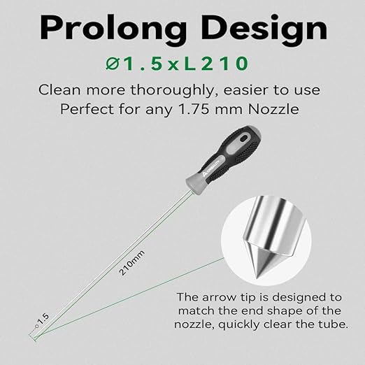 Creality 3D Printer Tools, Creality Clog Poke 3D Printer Nozzle Cleaning Kit for 1.75mm Filament Nozzles, Φ1.5mm Needle with Arrow Tip, 210mm Prolong&Hight Hardness Cleaning Hotend Without Disassembly