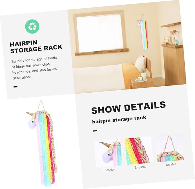 BESTonZON Unicorn Barrette Organizer Hairpin Hair Accessories Organizer Headdress Organizing Holder Hand-woven Pendant Wall Hanging Ornament