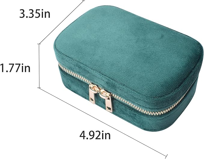 Small Travel Jewelry Case for Women - Plush Velvet Portable Organizer, Holds 20+ Bracelet/Necklace/Earrings/Rings, Giftable Storage Display Box Zipper, Mother/Bridesmaid/Girlfriend Gift (Green)