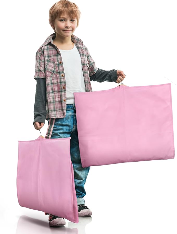 Univivi Dance Costume Bags Garment Bag 40 Inch Hanging Clothes for Dance Competitions, with 3 Medium Clear Zipper Pockets for Dance Costumes, Closet Storage (Clear Pink)