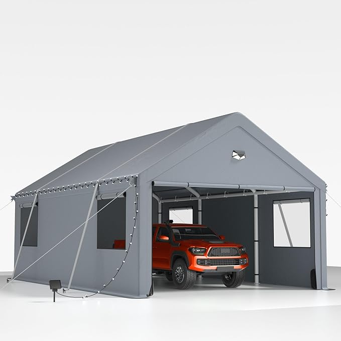 Heavy Duty Carport Canopy 12x20FT,Extra Large Portable Car Tent Garage with Roll-up Windows and All-Season Tarp Cover,Removable Roof&Side Wall for Car,SUV,Boats&Truck Shelter Logic Storage