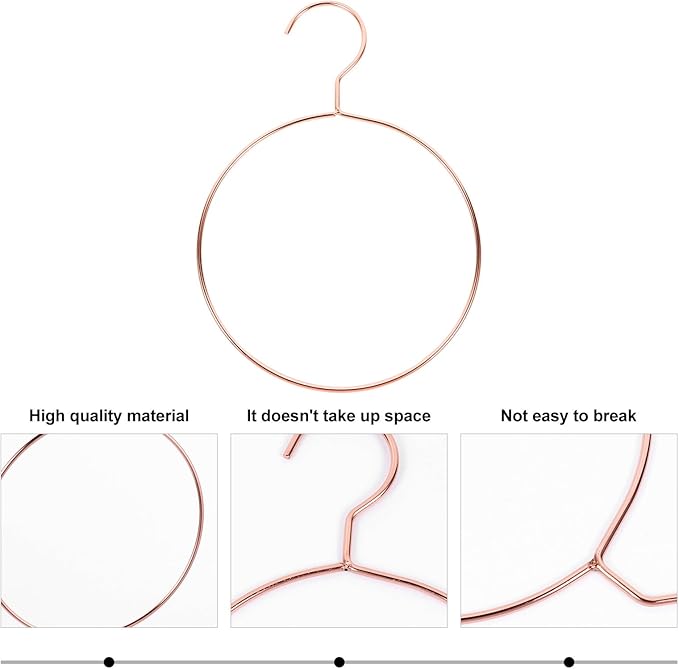 Rose Gold Stainless Steel Belt and Scarf Hanger Rack, Round Tie Organizer Ring for Closet Storage, Wardrobe Accessory Organizer for Belts, Scarves, and Shawls