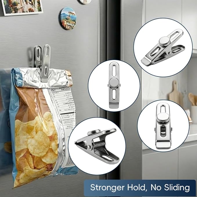 Magnetic Chip Bag Clips for Fridge, 8 Pack Heavy Duty Fridge Magnet with Strong Neodymium, Food Storage & Office Photo Calendar Holders