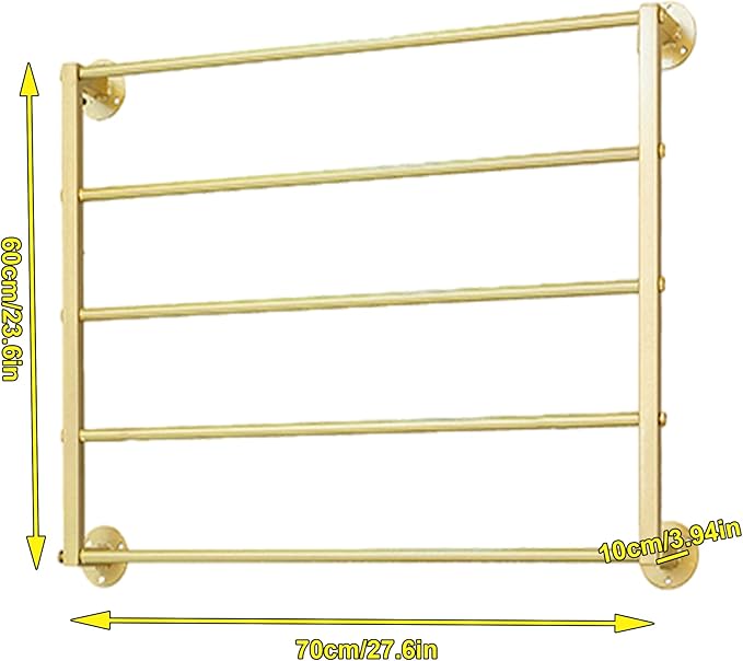 Wall Mounted Scarf Rack, Gold Silk Scarves Hijab Hanger Organizer Metal Racks Wrapping Tissue Paper Ribbon Holder Towels Storage Display for Flower Shop Retail Store (Gold, 5T-27.6×23.6IN)