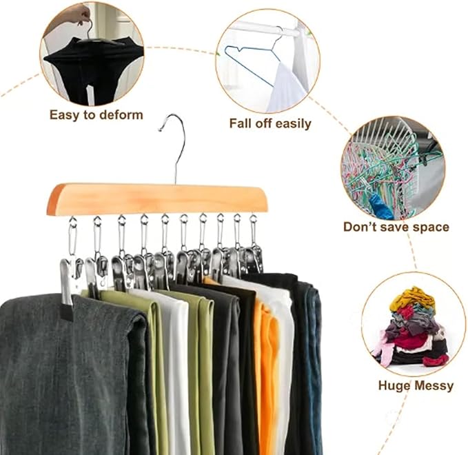 Closet Organizer with 10 Clips, Space Saving Hanging Closet Organizer, Legging 𝐎rganizer for 𝐂loset Hanging, for Pants Scarf Hangers (B)