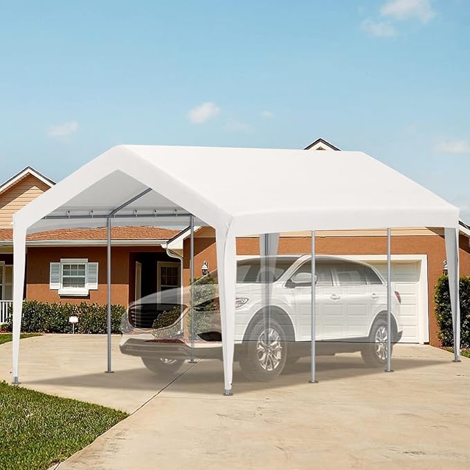 VEVOR Carport Replacement Canopy Cover, 10 x 20 ft, Ripstop Triple-Layer PE Fabric Garage Top Tarp Shelter Cover, UV Resistant Waterproof Car Cover Tent for Carports (Frame is not Included), White