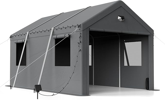 Carports Canopy 10x20 Heavy Duty, Portable Car Port Garage with Roll Up Drive Through Doors, Grey