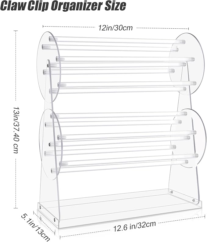 Uquelic Acrylic Claw Clip Organizer, 360-Degree Rotating Hair Clip Organizer, Claw Clip Holder and Storage Display Clear Stand for Women (Bilayer)