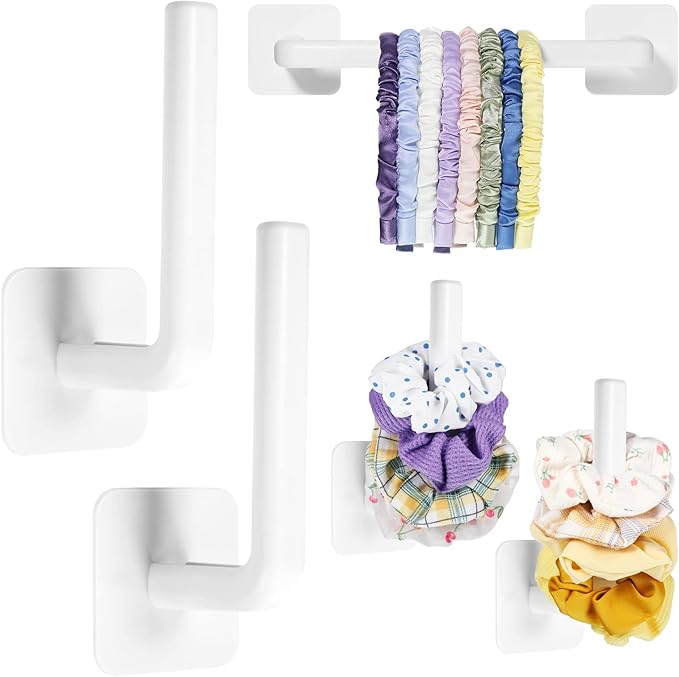 Cunhill Adhesive Scrunchie Holder Organizer Wall Hair Accessories Organizer Wall Hooks Waterproof Scrunchy Storage Stick Scrunchies Hook Headband Hairband Hair Ties Holder, White, Simple Style