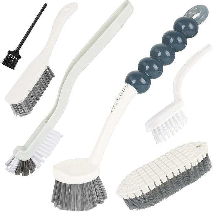 6 Pack Multipurpose Household Cleaning Set, Deep Cleaning Brush Set with Grips - Dish, Scrub, Bottle, Shoe, Groove Gap, Keyboard Brush for Kitchen, Bathroom (B)