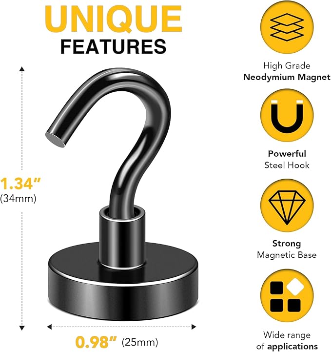 DIYMAG Magnetic Garage Hooks 10 Pack 85lbs 2026 Cruise Cabin Ship Essentials Hook Heavy Duty Strong Magnets Fridge for Classroom Wall Mount Kitchen Grills Black