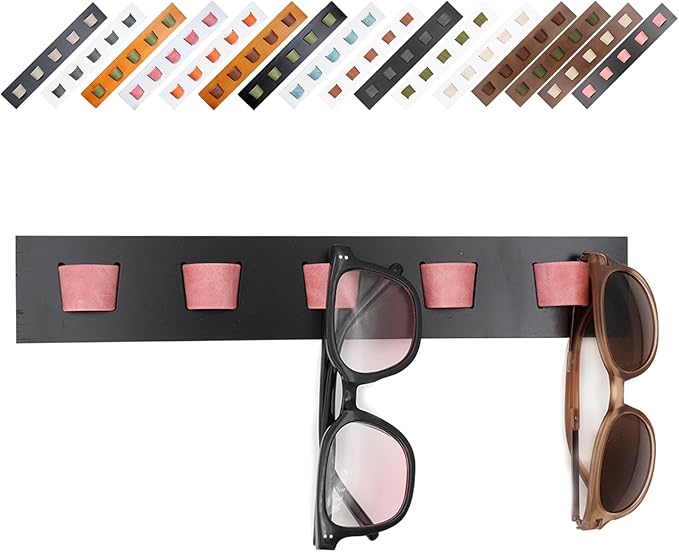 ACOCOFE Sunglass Organizer Wall Mount, Wood Eyeglass Storage Holder, Glasses Rack for Multiple Eyewear Display Men Women (Black-pink)